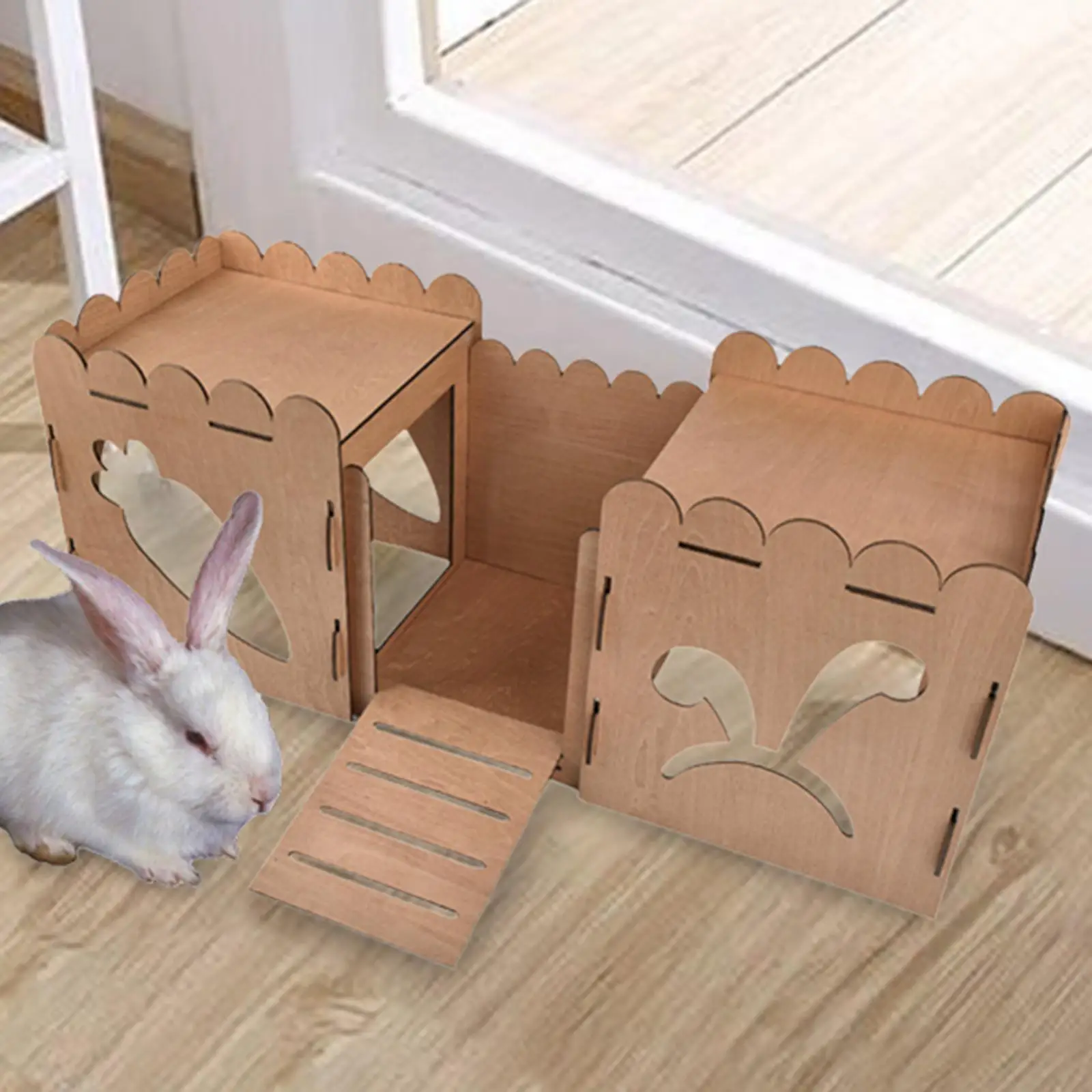 Wooden Rabbit Castle Hideout House Small Animal House Bed Hideaway Hamster House Nest for Guinea Pig Rat Ferret Bunny Resting