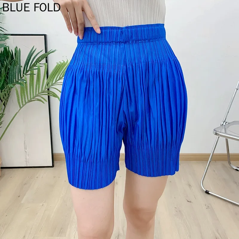 MIYAKE PLEATS Pleated shorts for women summer style high waist slim pleated loose straight solid color casual pants