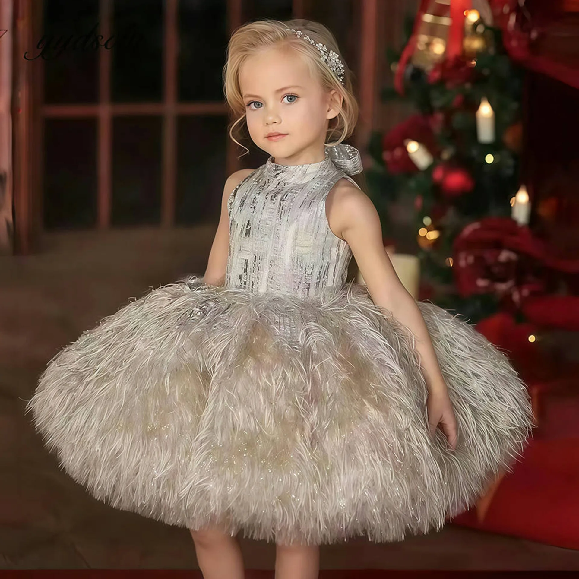 

Luxury Kids Sleeveless Sequins Tassel Princess Dress For Children Girls First Communion Birthday Party Wedding Gown Vestidos