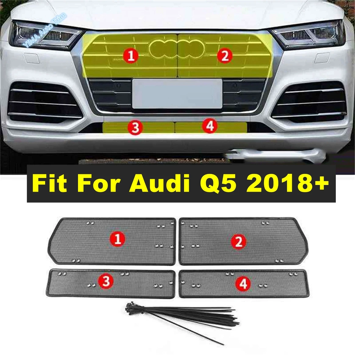 

Car Styling Front Grille Insert Net Insect Screening Protection Mesh Cover Trim Fit For Audi Q5 2018 - 2020 Exterior Accessories