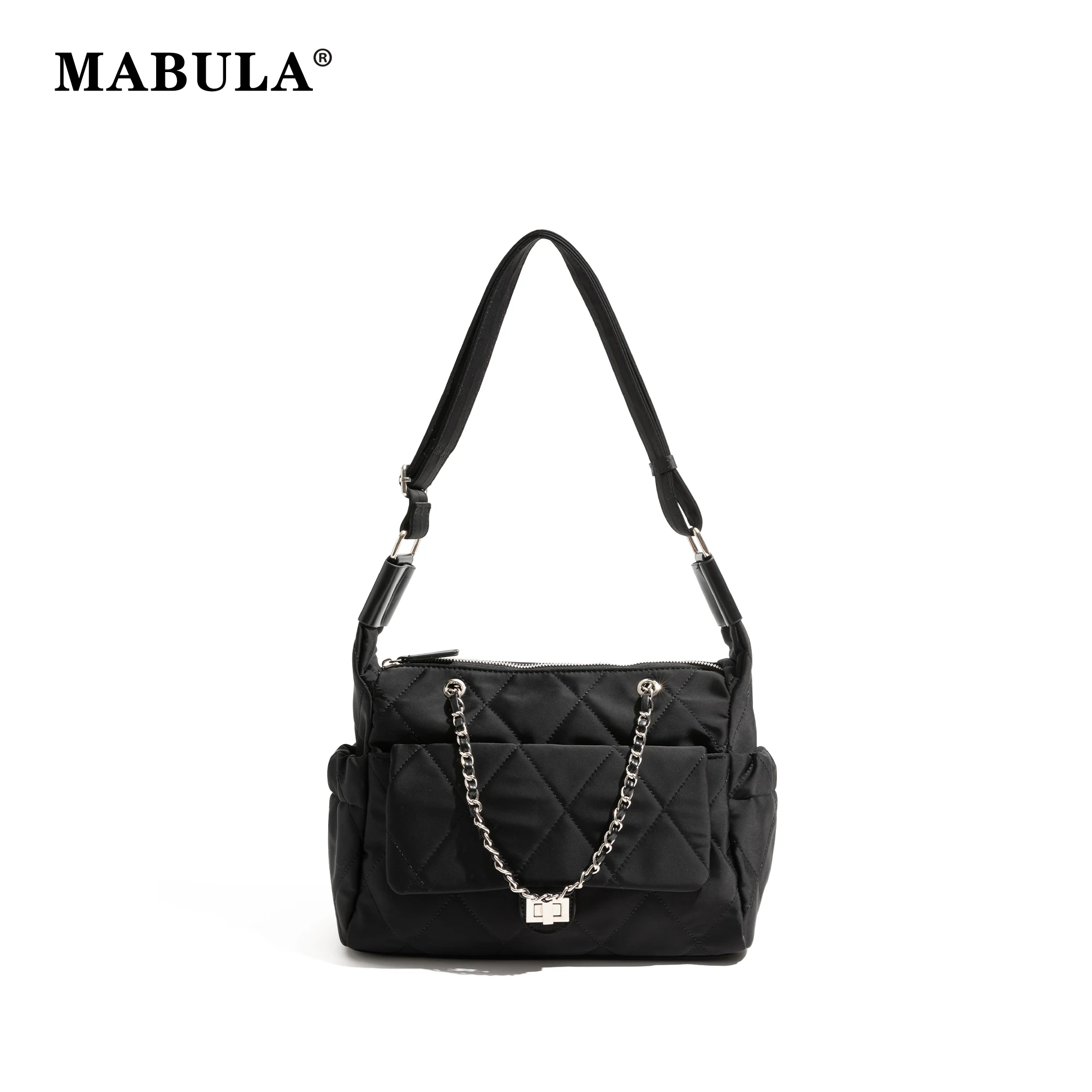 

MABULA Versatile Smooth Nylon Shoulder Pouch Classic Diamond Lattice Deisgn Women Chain Hobos Handbag Ladies Daily Commuter Bag