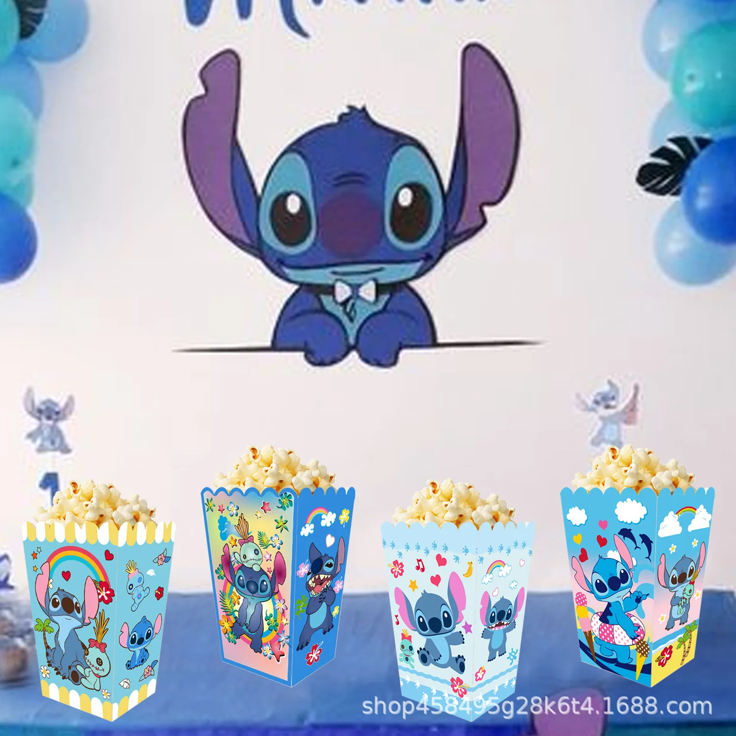 12pcs Hot New Disney Steedy Series Theme Popcorn Box Movie Party Essential Props Snacks Candy Packaging Box Folding Convenient