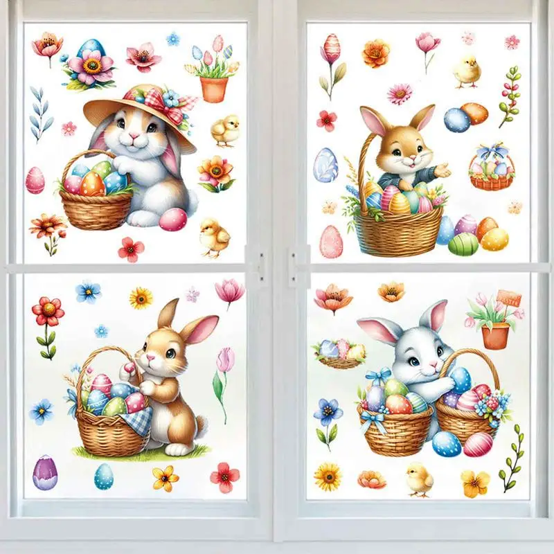 Easter Wall Stickers 4X Bunny Sticker PVC Easter Decorations Happy Easter Window Stickers Decorative Easter Door Stickers for