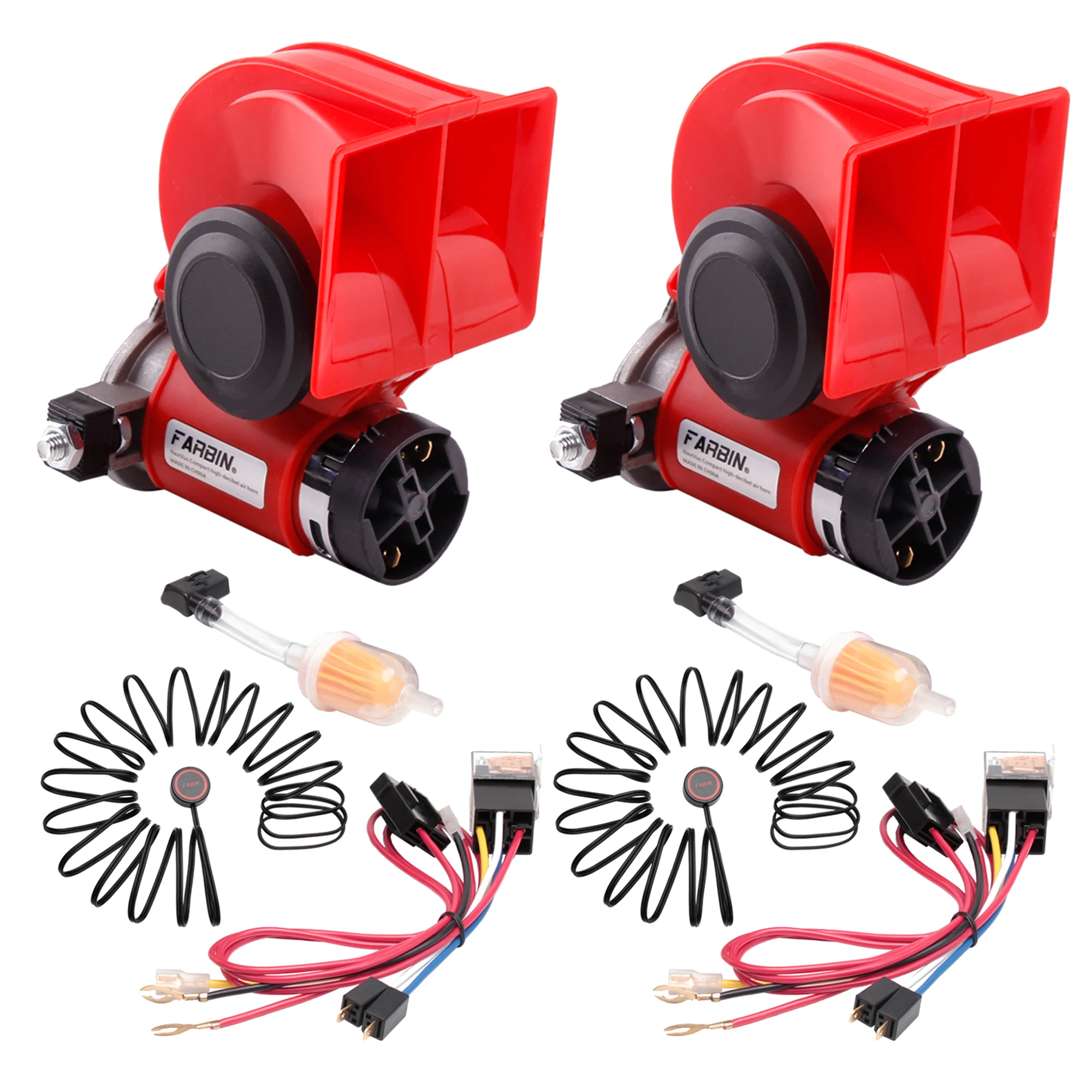 FARBIN 2Pcs/Pair Snail Air Horn Set With Compressor 12V/24V 150db Super Loud Dual Tone Car Horn For Truck Motorcycle