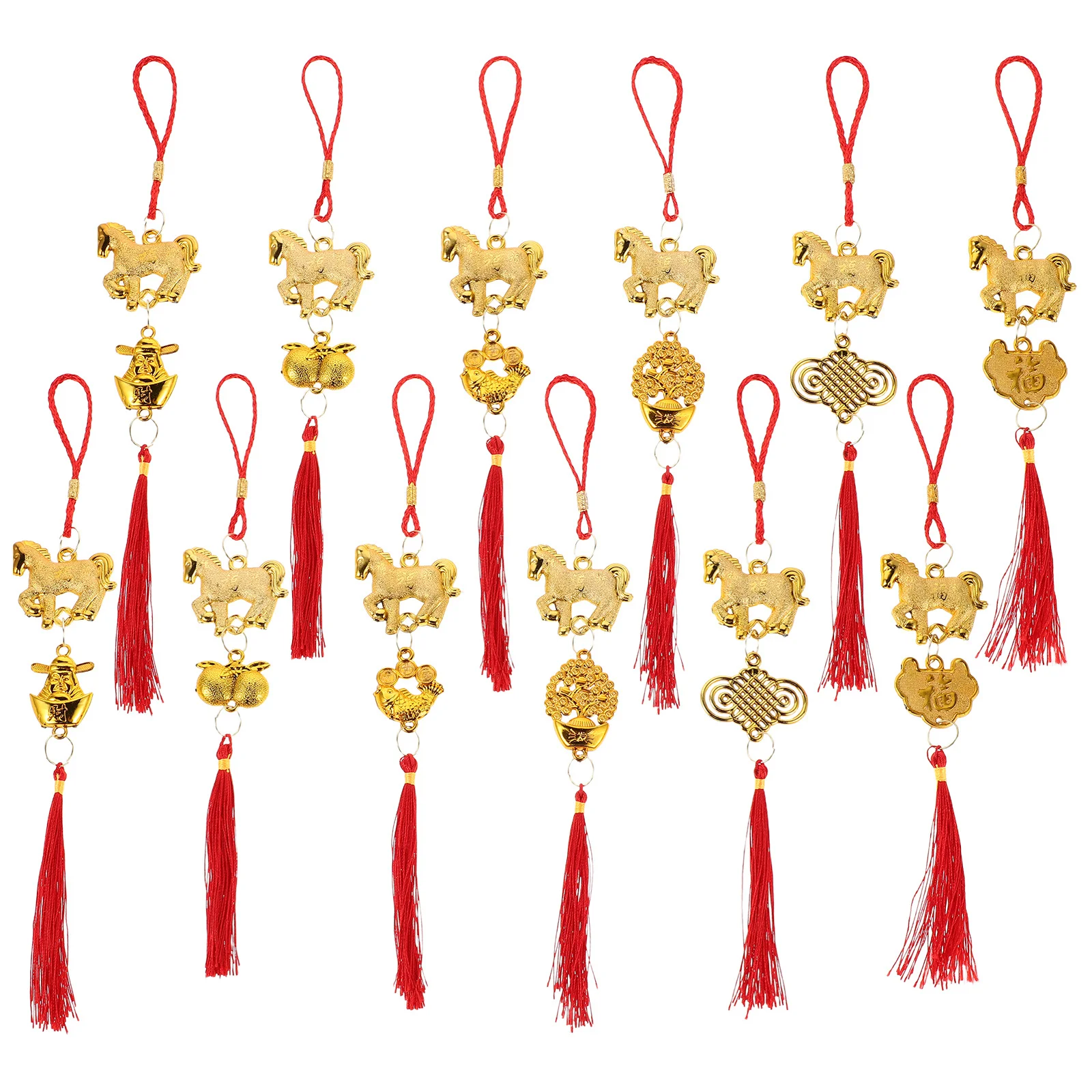 12Pcs Chinese New Year Hanging Pendant 2026 Horse Year Tassel Ornament Lunar Festival Decor for Living Room Wall Good Luck Charm
