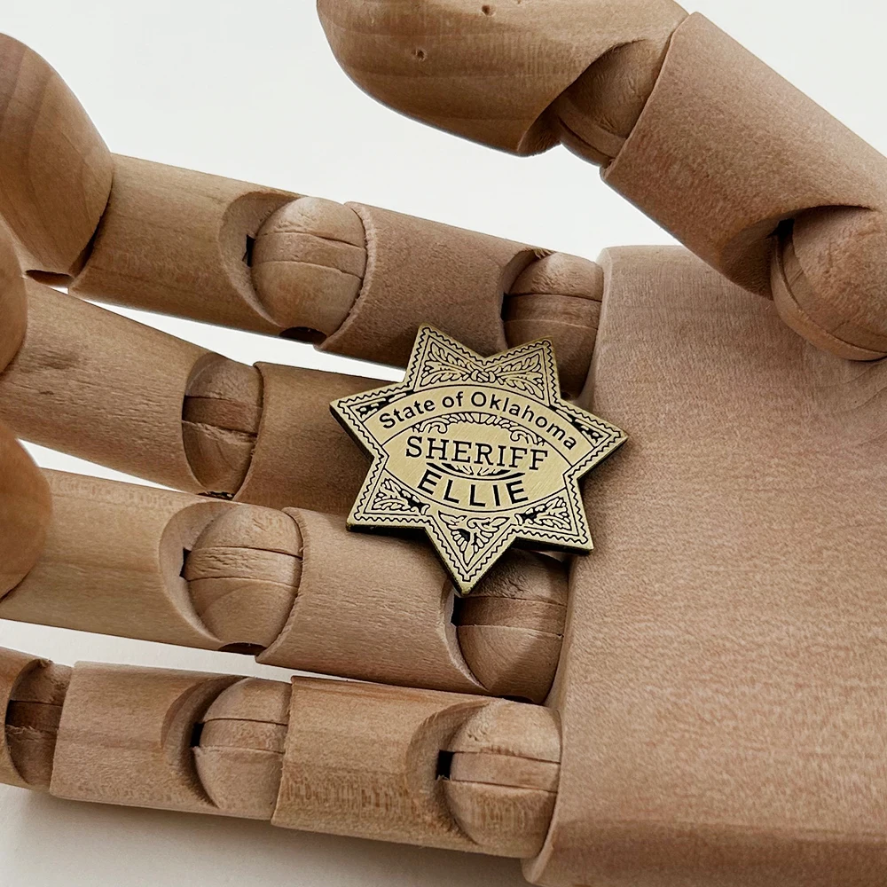 شريف شارة دولة أوكلاهوما إيلي سبع وأشار ستار التلبيب دبوس خمر كاوبوي بروش معدني ظهره القبعات الجينز الزخرفية