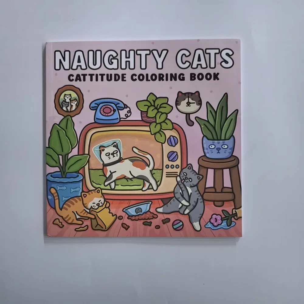 24 Sheets Naughty Cats Coloring Book for Adults Featuring Cute Cozy Daily Activities for Relaxation Drawing