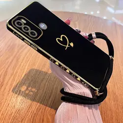 Gemini Love Lanyard Plating Phone Case For Motorola Moto G60 G53 G50 G42 G30 G20 G22 G52 E20 Plus G9 Play G8 Power Cover