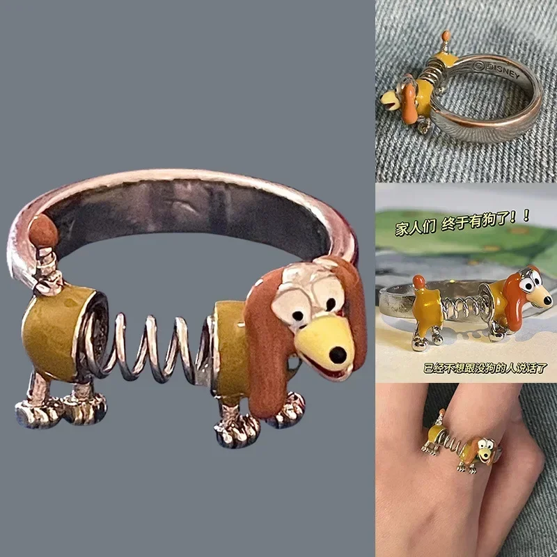 Cartoon Slinky Dog Ring Adjustable Metal Rings For Women And Girl Cute Party Accessories Jewelry Gifts