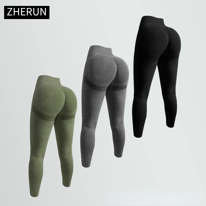 Women Seamless High Waist Yoga Leggings Slim Knit Tights Stretchy Butt Liftting Gym Pants Workout Running Solid Sports Leggings