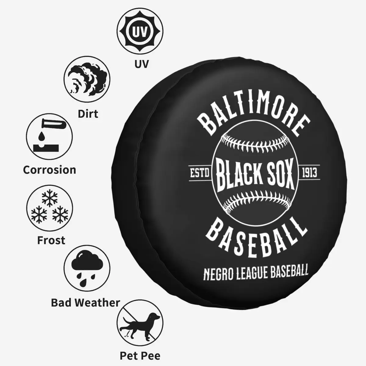 مخصص بالتيمور الأسود سوكس نيجرو الدوري البيسبول غطاء الإطارات الاحتياطية ل جيب SUV RV 4WD مقطورة 4x4 عجلة حامي يغطي