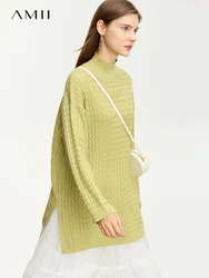 AMII Minimalist Sweaters for Women 2023 Autumn Wool Turtleneck New Long Sleeve Office Lady Female Loose Pullover Tops 12343175