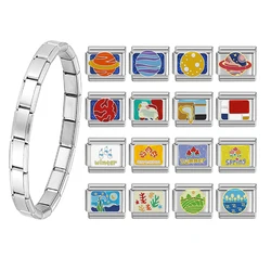DAVINI 1pc Italian Bracelet Assorted Charms Planet Scenery Season 9mm Modular Italian Charm Bracelet Links Handmade DIY Jewelry