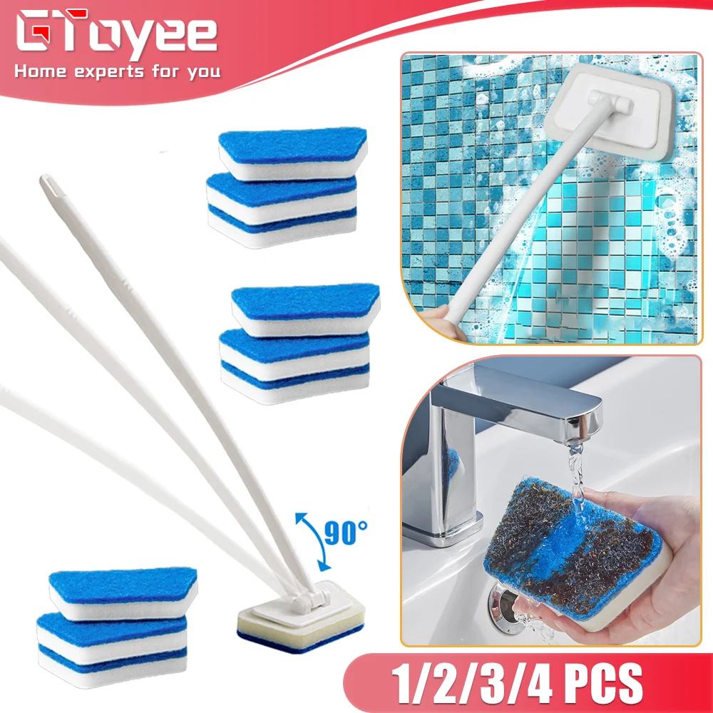 Bathroom Wall Brush Long Handle Removable Household Floor Bathtub Brush Ceramic Tile Glass Sponge Cleaning Brush Multi-Function