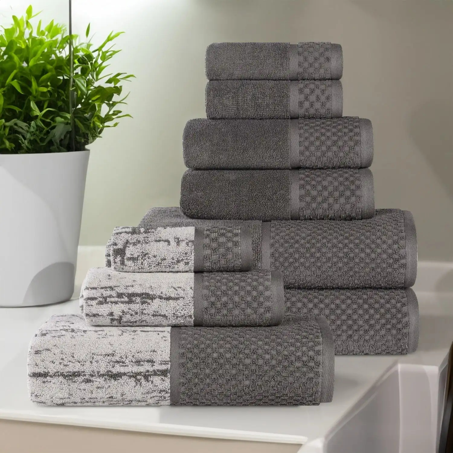 

Lodie Cotton 9 Piece Towel Set, Ivory-Charcoal