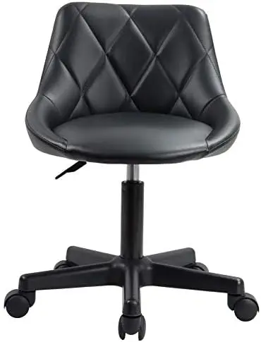 

Mid Back PU Leather Height Adjustable Swivel Modern Task Chair Computer Office Home Vanity Chair with Wheels () Wooden chair