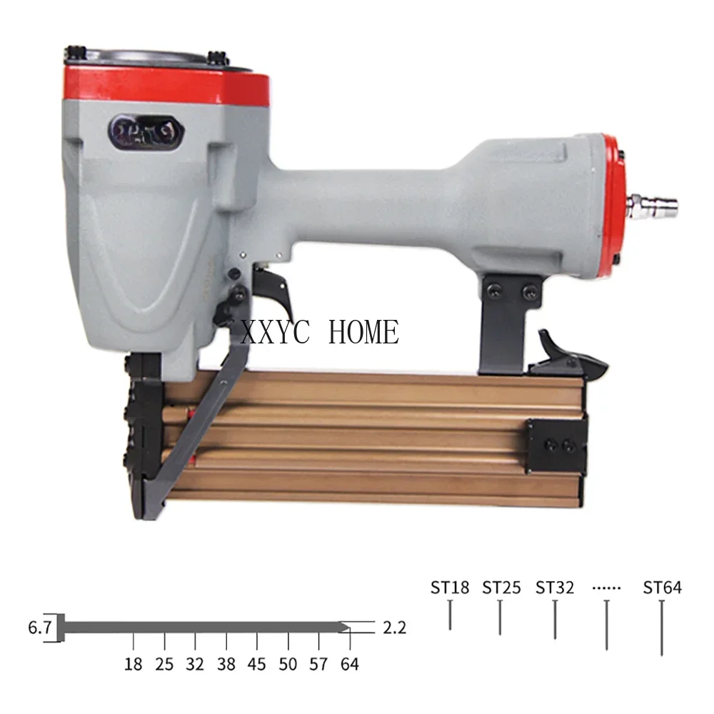 ST64 Pneumatic Nail Gun Home Air Stapler Pneumatic Steel Nail Gun Concrete Nail Gun PVC Wiring Duct Nailer  Length 18-64MM