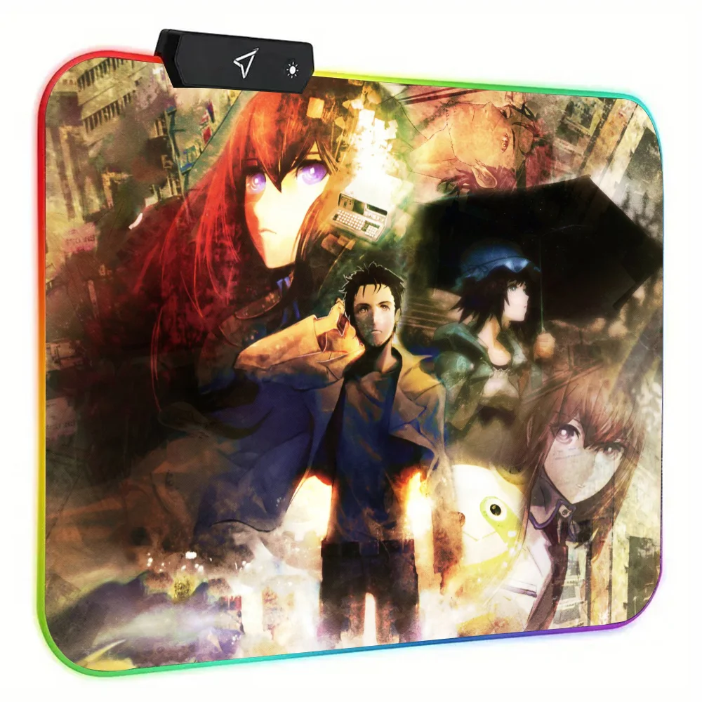 Steins Gate Mousepad RGB Small Size Gaming Mouse Pad With LED Light Desk Mat Super Smooth Non-slip Rubber Bottom