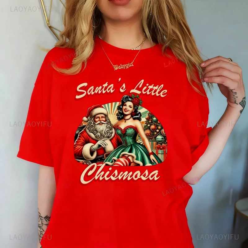 قميص سانتا ليتل تشيزموسا لاتينا النادي الاجتماعي البلوز المكسيكي عيد الميلاد مضحك الجرافيك المحملة LatinX عطلة Teetshirt الشارع الشهير