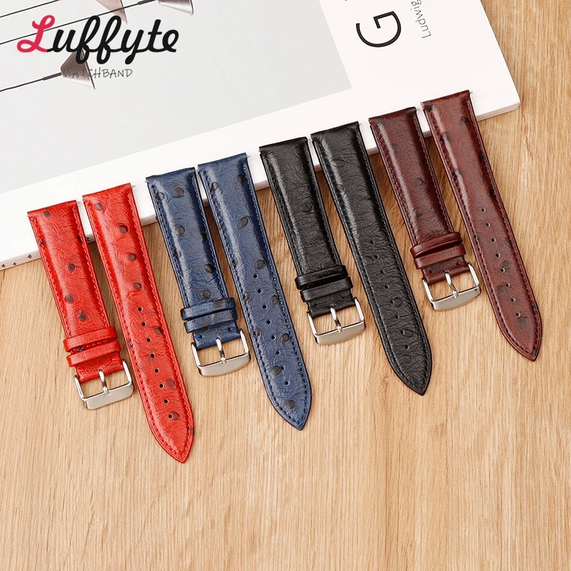 Ostrich Pattern Genuine Leather Watchbands 18mm 20mm 22mm Quick Release Smart Watch Straps Watch Accessories Bracelet