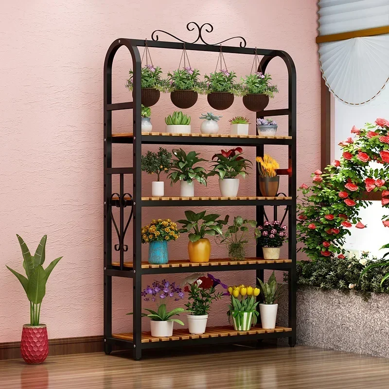 Tiered Metal Plant Shelf Black Floor Hanging Flower Plant Shelf Outdoor Display Prateleiras De Plantas Balcony Furniture