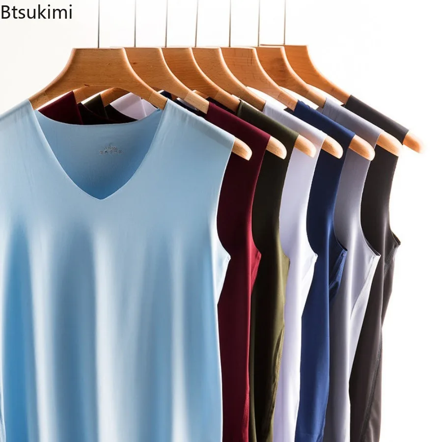 

Men Ice Silk Seamless Vest Underwear Sleeveless Gym Clothing Male Thin Tank Vest Comfortable Bodybuilding Undershirts Large Size