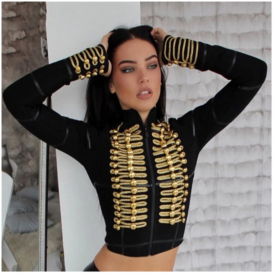 

HOT New Party Bandage Jacket Chic Golden Button Embellished Long Sleeves Wholesale Celebrity