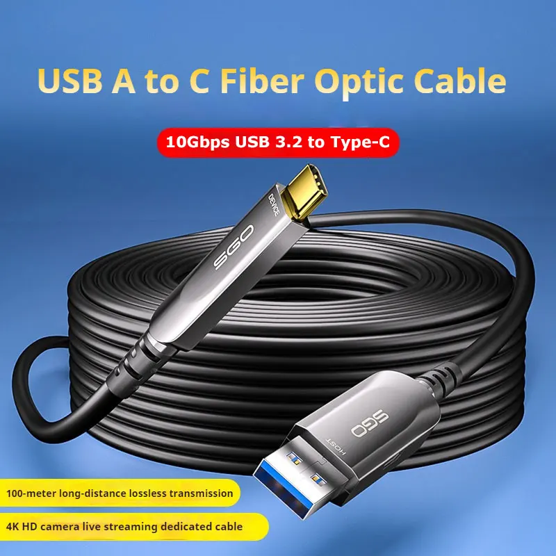 USB A to C Fiber Optic Cable 10Gbps USB 3.2 Gen2 Type C Cable Long Distance for Logitech 4K Camera,VR/AR,Video Conference