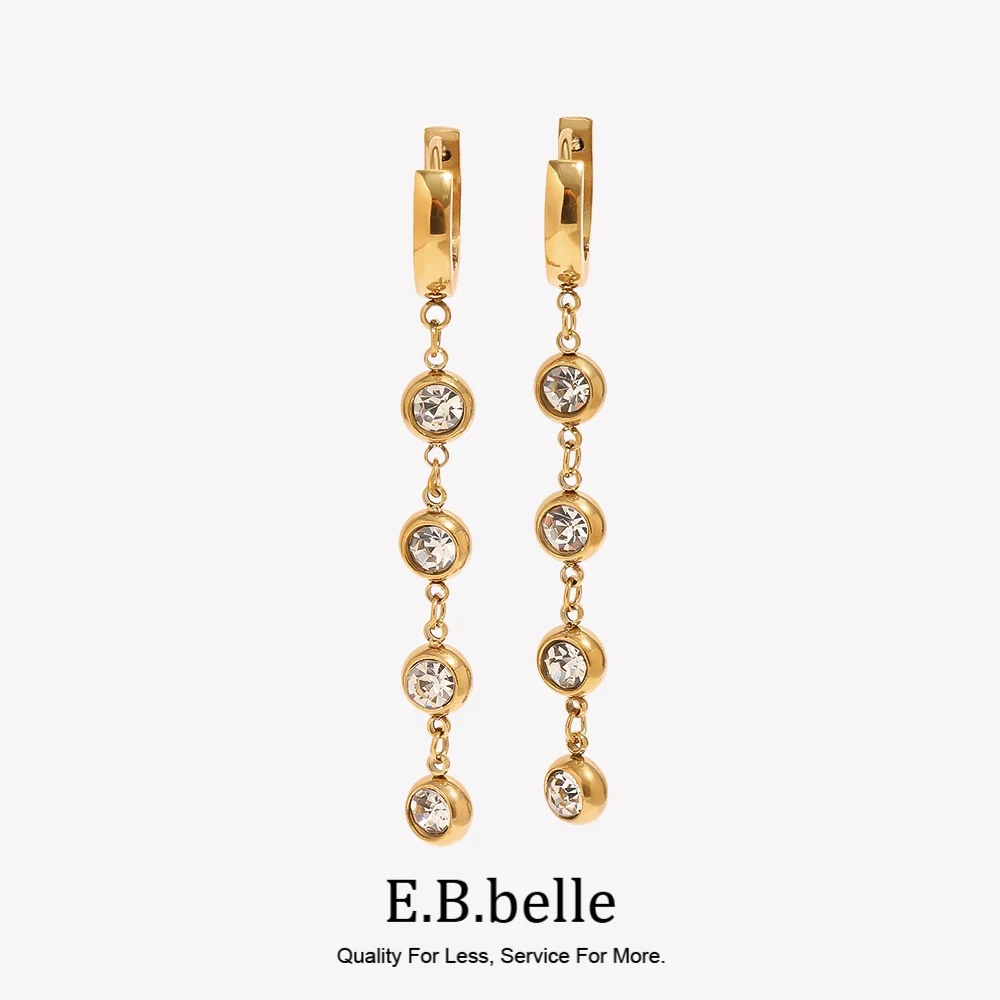 E. B. Belle Geometrische Runde Klare Zirkon-Anhänger Creolen PVD-beschichteter Edelstahl Modeschmuck Accessoires