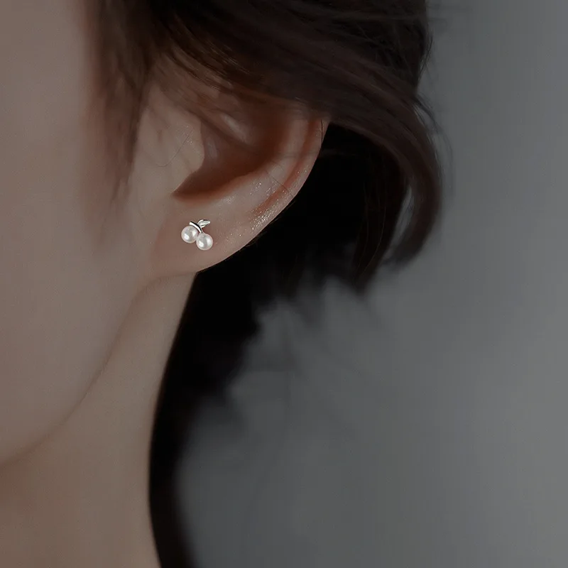 ANENJERY أقراط اللؤلؤ الكرز للنساء الفتيات مزاجه الكورية Ins الأزياء والمجوهرات الهدايا ثقب بالجملة