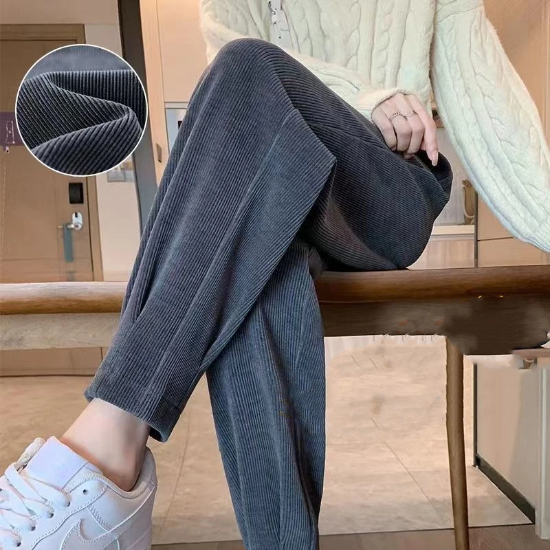 Spring Chenille Solid Color Women Harlan Pants Elastic Waist Bound Feet Loose All-match Casual Large Size Affordable Trousers