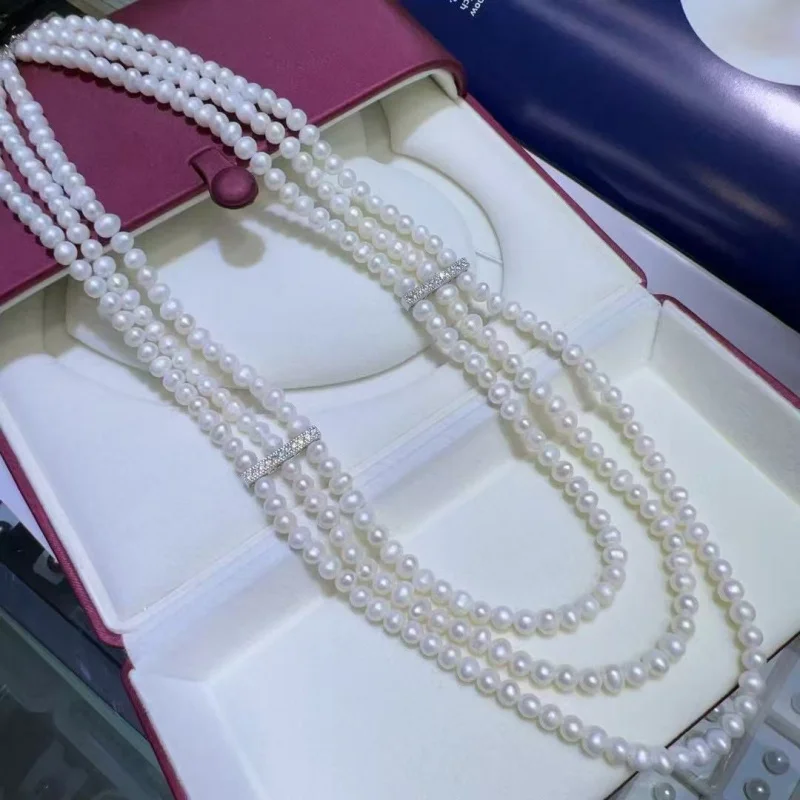 

High-end Natural Pearl Necklace Multi-layer Elegant Necklace New Natural White Pearl
