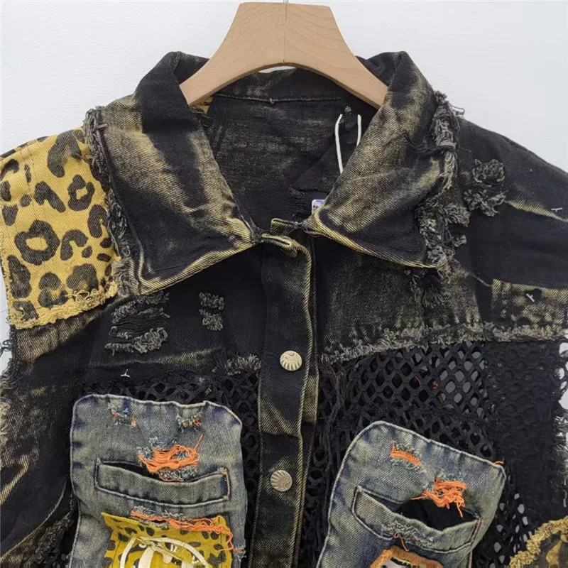 Design Sense Trendy Cool Personality Contrasting Color Stitching Old Denim Vest 2025 Spring Summer New Fashion Vest for Women