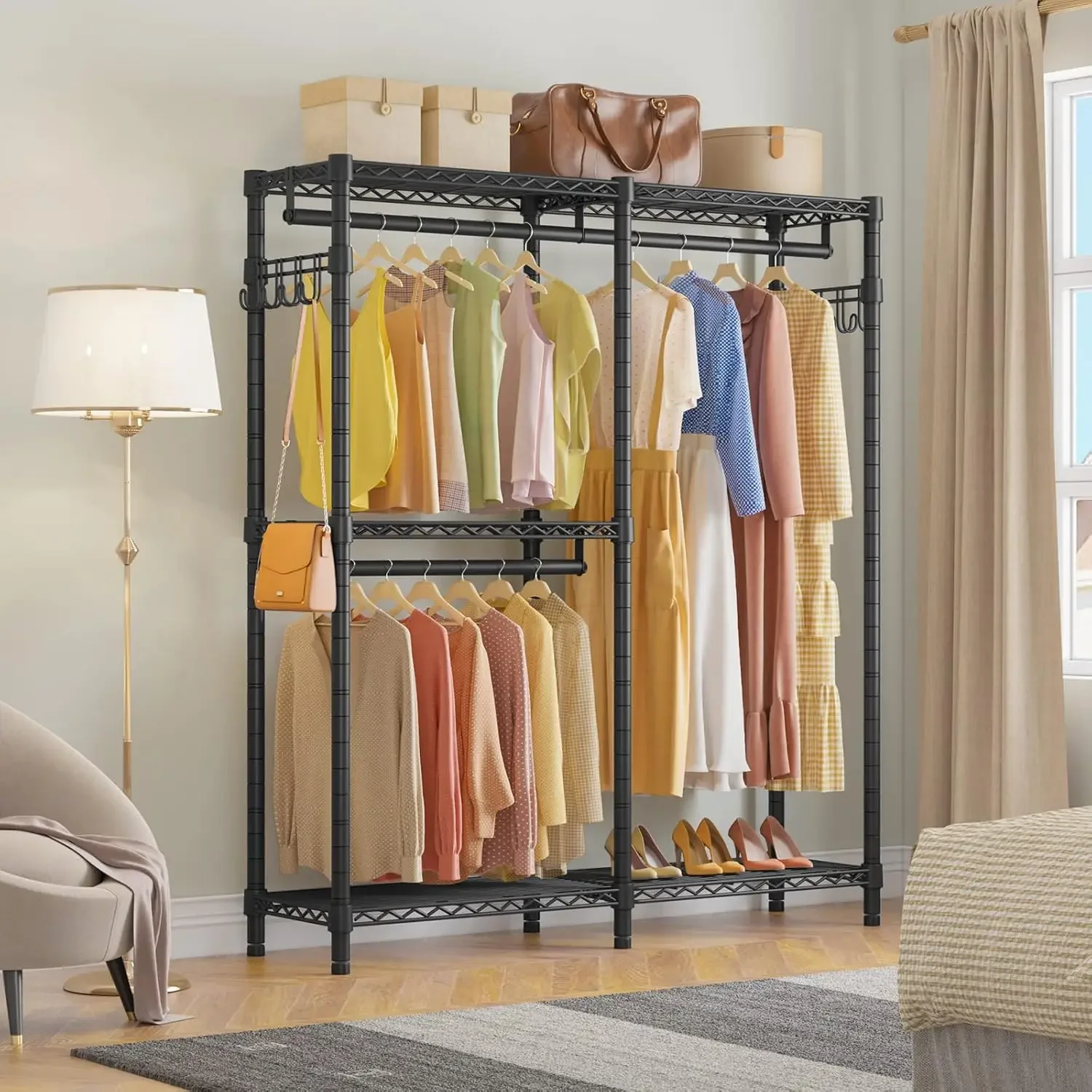 Garment Rack for Hanging Clothes, Portable Closet Storage System with Adjustable Shelves Heavy Duty Clothes Rack Metal