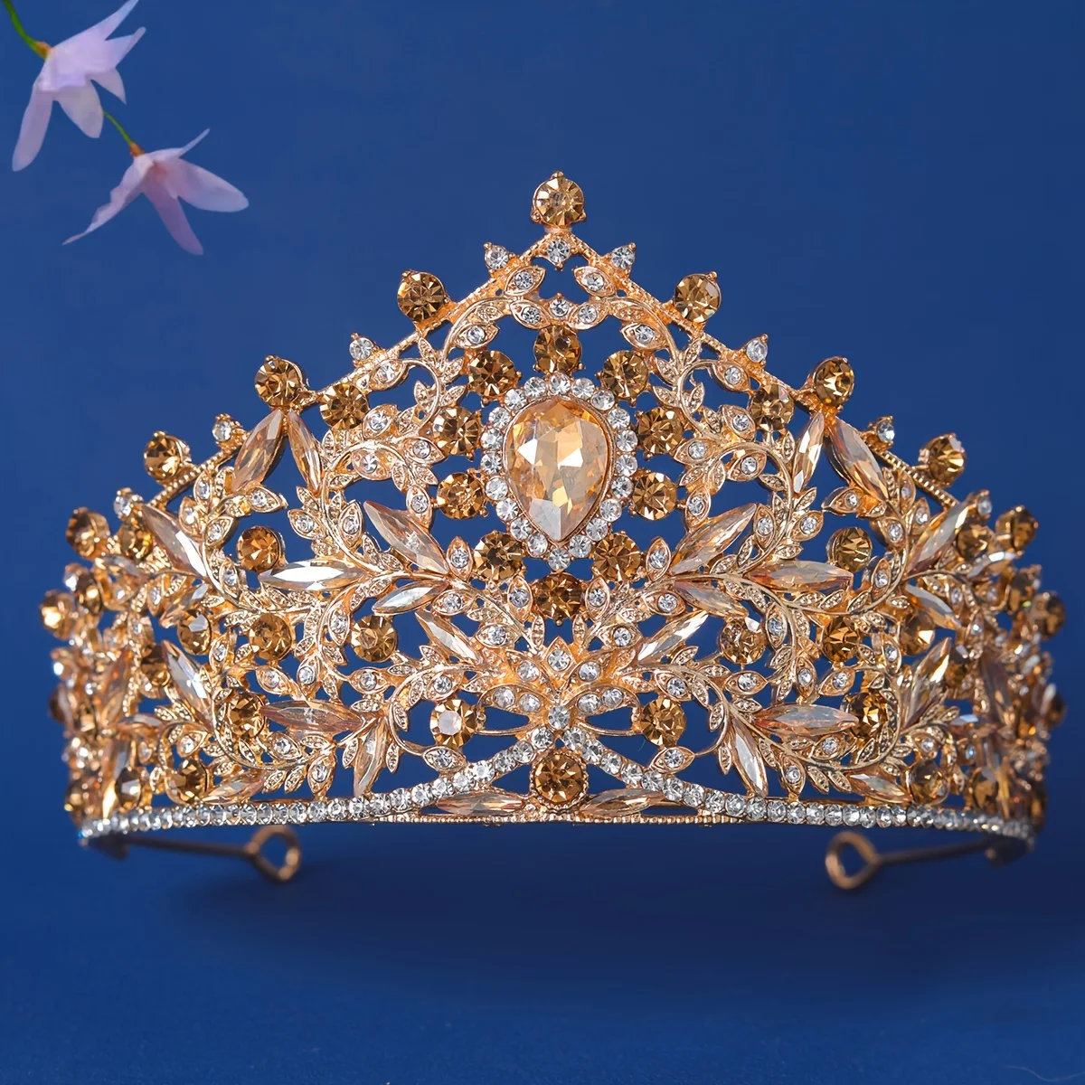 여성을위한 바로크 레트로 크리스탈 신부 티아라 크라운 신부 여왕 공주 Diadems 웨딩 헤어 액세서리