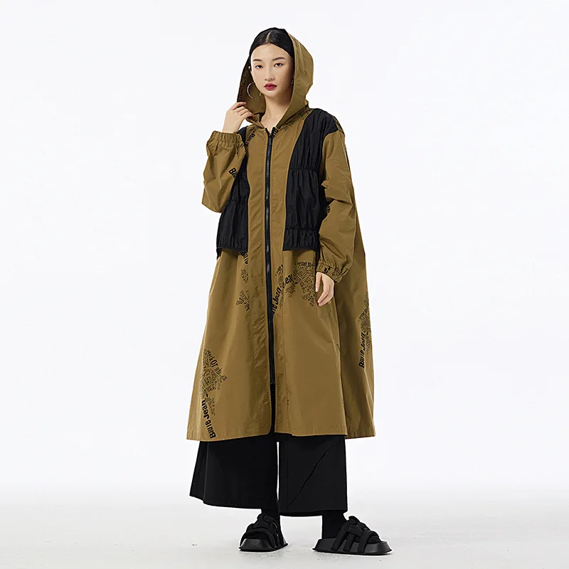 

SuperAen 2024 Autumn New Long Hooded Printed Trench Coat for Women