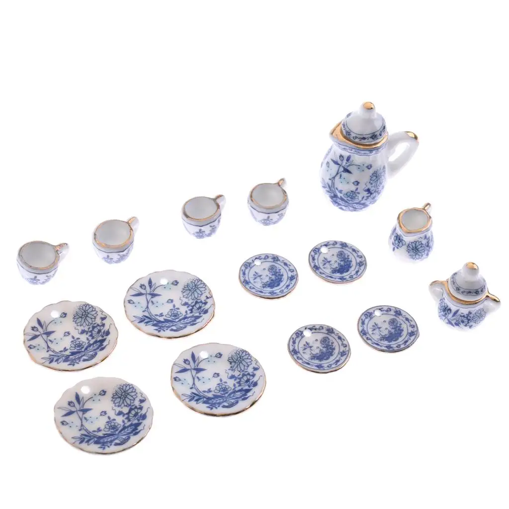 15-piece Miniature Ceramic Tea Set, Tea Service, . Teapot, Teacups,