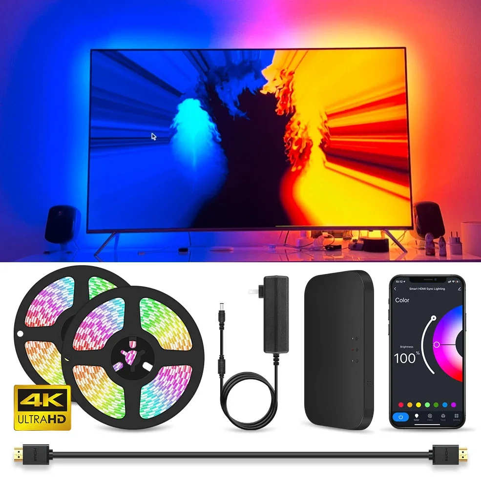 Tira de luces Led de retroiluminación ambiental, Kit de cinta de luz RGB sincronizada con pantalla 4K HDMI para TV y PC, compatible con Alexa,