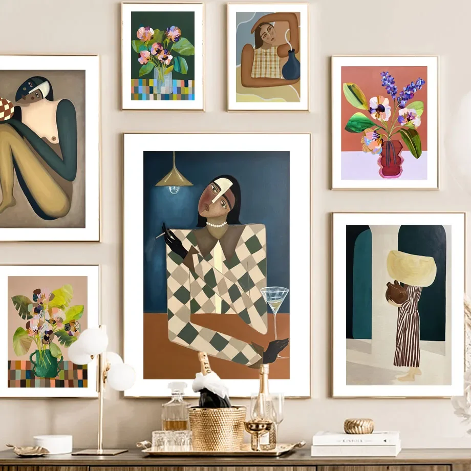 

Boho Abstract Modern Woman Grape Red Wine Glass Wall Art Print Canvas Painting Nordic Poster Wall Pictures For Living Room Decor