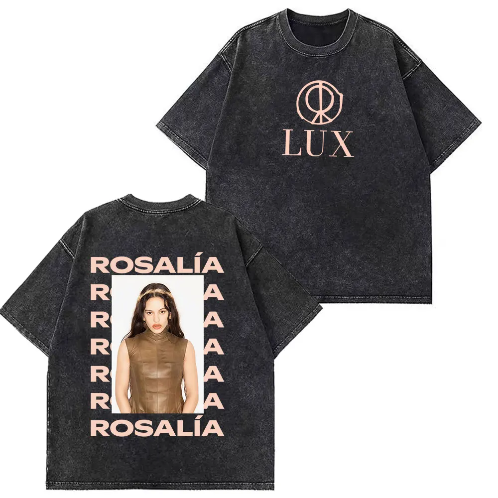 Rosía LUX TRACKLIST تي شيرت ألبوم جولة 2025 التي شيرت الرجال النساء ملابس بأكمام قصيرة تي شيرت عادية فضفاض غسلها تي شيرت الشارع الشهير #6