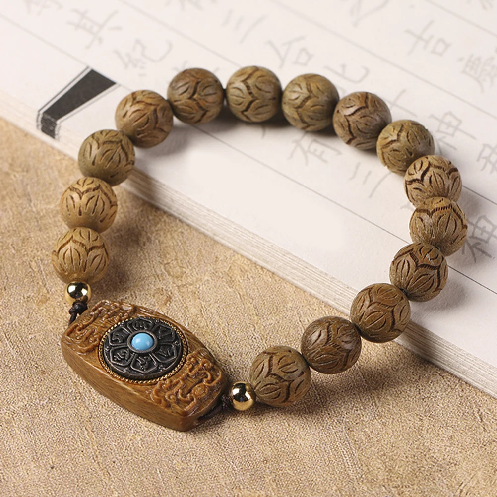 

6pcs Wooden Rosary Bracelet Natural Bead Charms Six Syllables Auspiciousness Trendy Fashionable Accessories for Teens Women