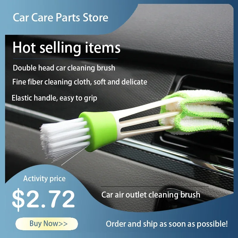 

Dual Head Car Air Conditioner Air Vent Brush Dust Removal Dash Blinds Cleaning Keyboard Multi-Use