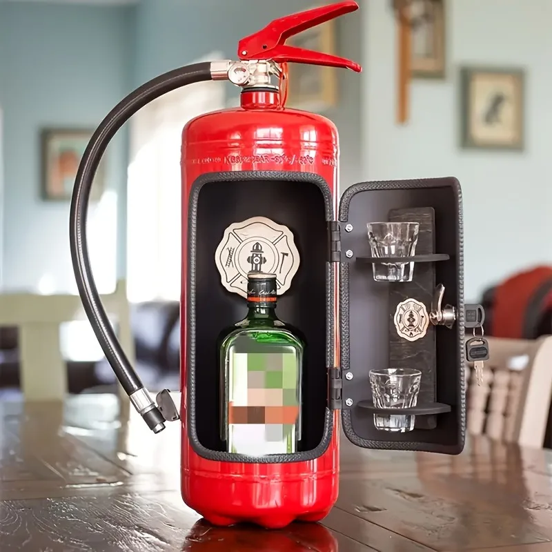 Unique Fire Extinguisher-Shaped Mini Bar - Metal Wine Bottle Holder for Home Decor, Indoor/Outdoor Use