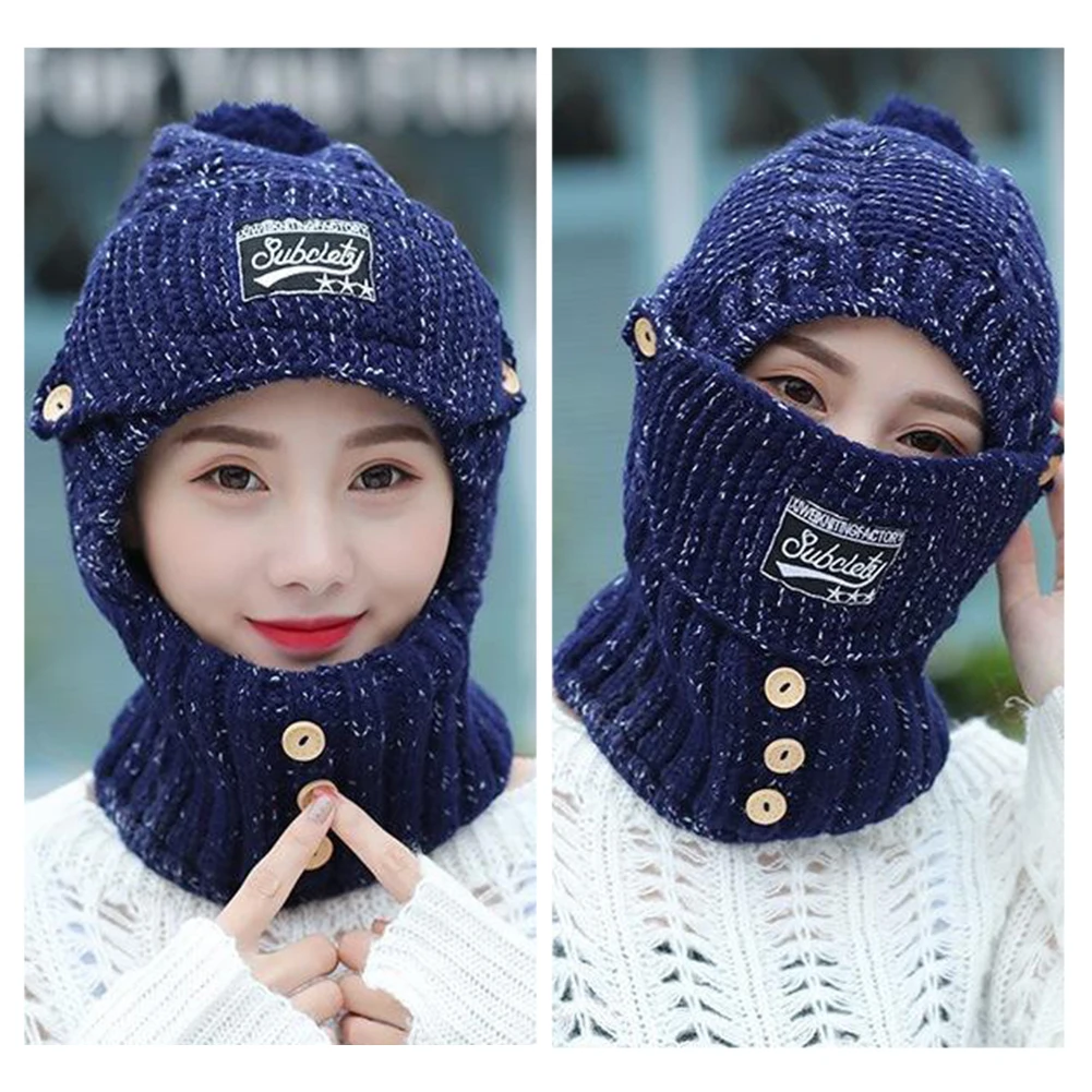 Pasamontañas de invierno 3 en 1 para mujer, bufanda con protección para los oídos a prueba de viento, máscara facial de punto cálida, gorro, bufanda, máscara para actividades al aire libre