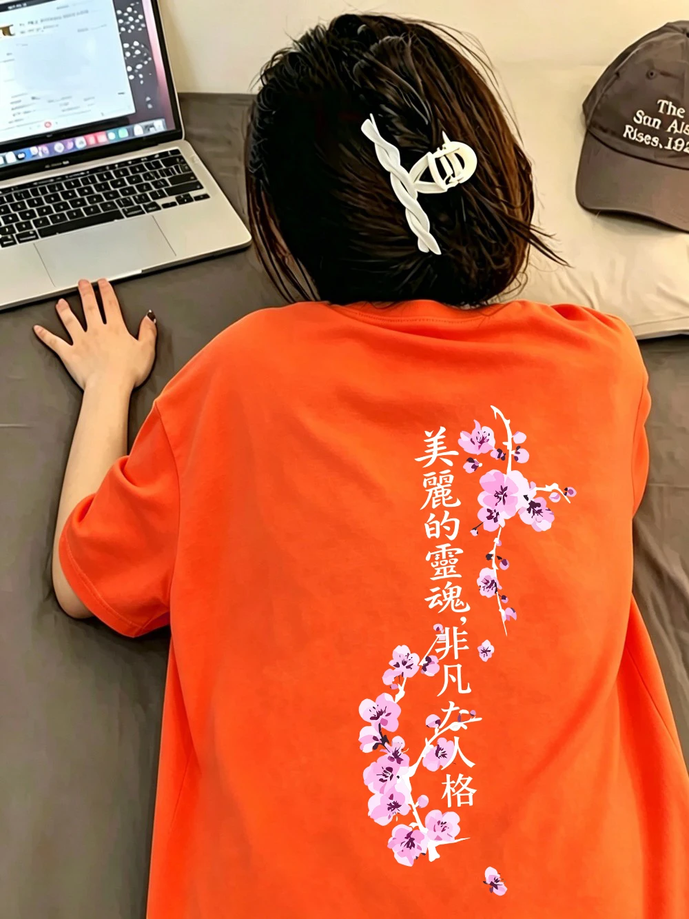 Beautiful Soul Sakura Branches Prints T-Shirts Damen-T-Shirts aus Baumwolle für den Sommer, kurzärmelig, O-Ausschnitt, übergroße Oberteile, weiche Streetwear-Kleidung – Detail 20