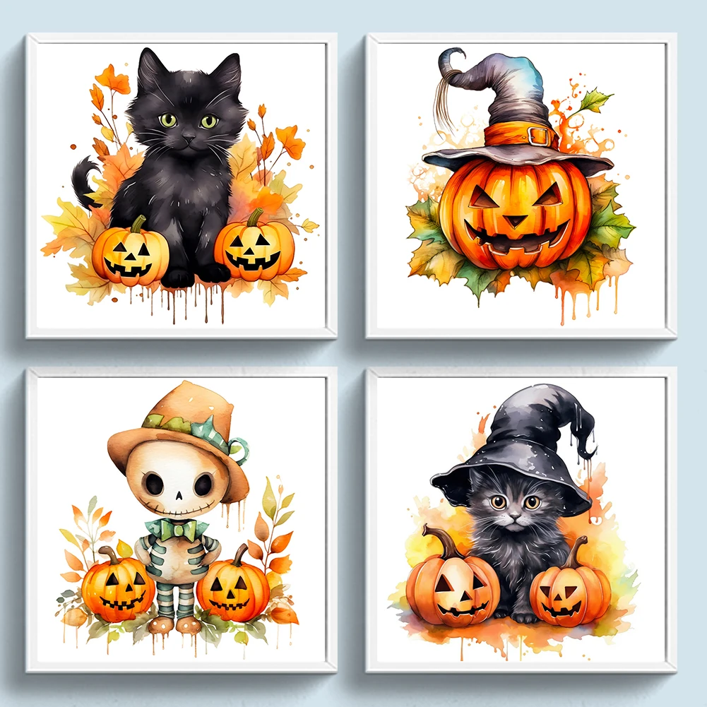 

DIY Halloween Pumpkin Cat Needle Art Craft 5D Cross Stitch Kit Cartoon Cat Shaped Embroidery Wall Decoration 2024 Gift for Adult