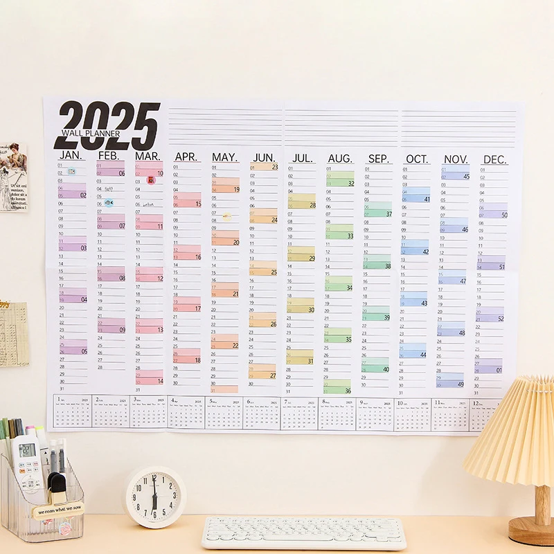 2025 calendario Planner foglio grande calendario da parete Kawaii To Do List agenda annuale Organizer Check List forniture per ufficio a casa