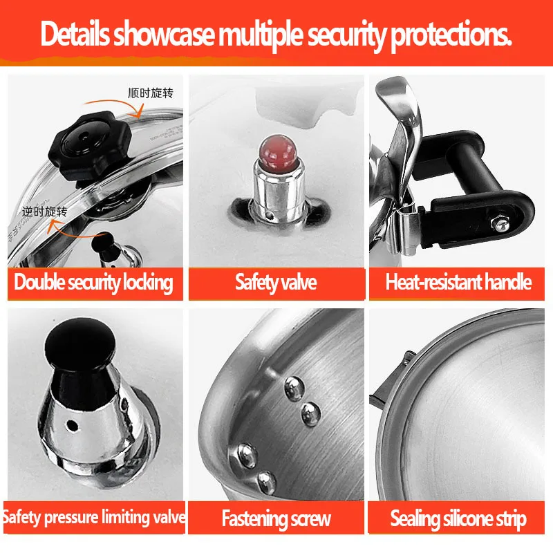 Commercial Extra Large Pressure Cooker, Explosion-Proof, Universal for Gas & Induction Cookers, High Capacity
