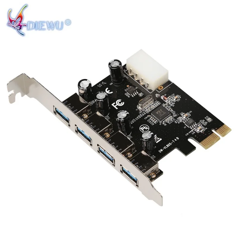 10 шт. Diewu VL805 PCI Express X1 до 4 портов USB3.0 4-контактная карта расширения питания
