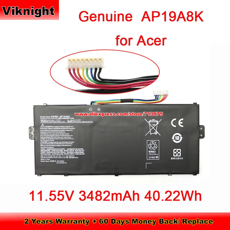 Genuine AP19A8K 3ICP5/58/72 for Acer  CHROMEBOOK Spin CP311 - 2H 11.55V 40.22Wh Li-ion Rechargeable Battery Packs